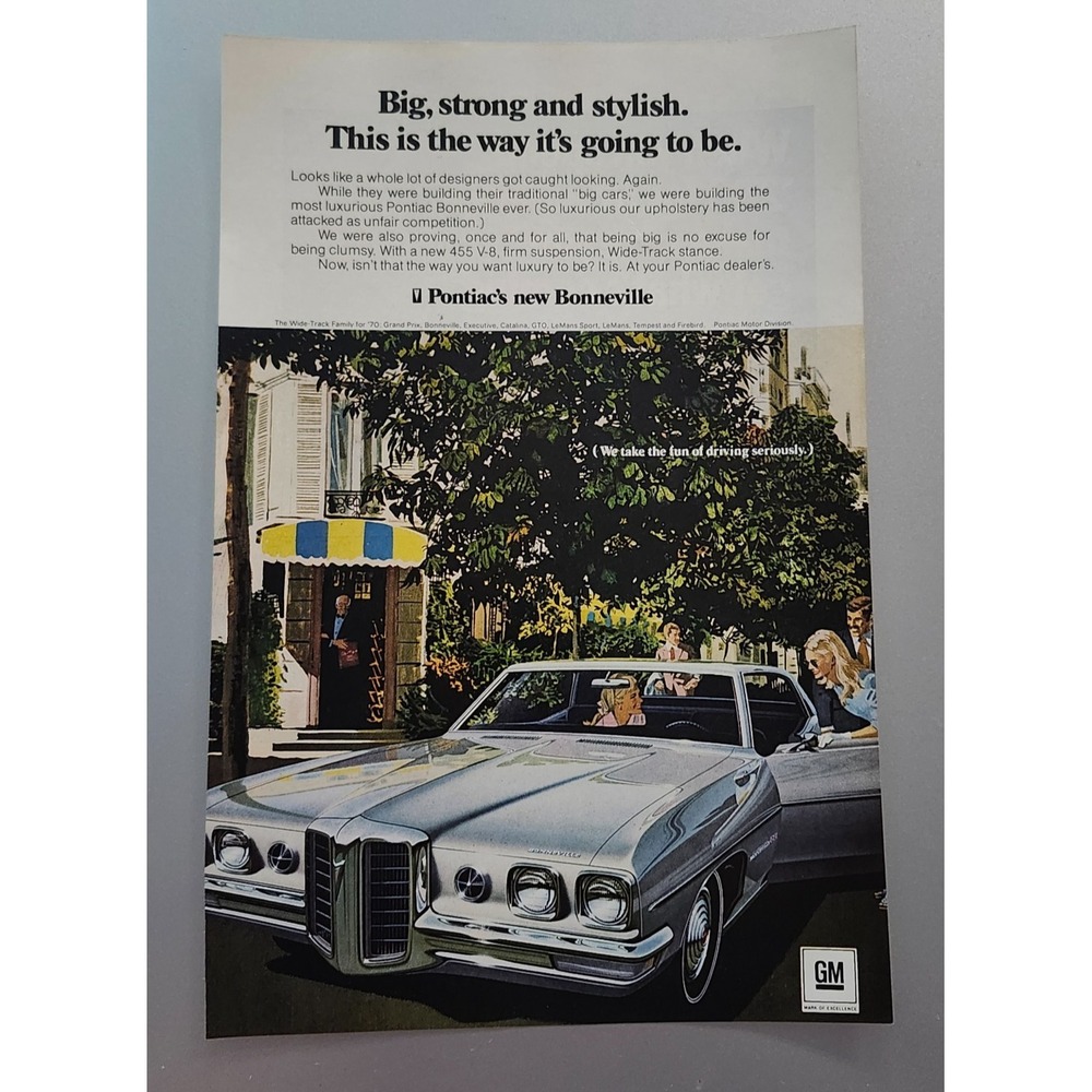 1970 Pontiac Bonneville: Big Strong‎ Stylish Vintage Print Ad 10x7